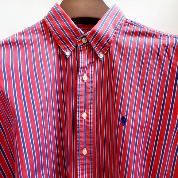 Ralph Lauren Stripe Red/Blue/White Long Sleeve Button Up Classic Fit Pony Front - Picture 5 of 10